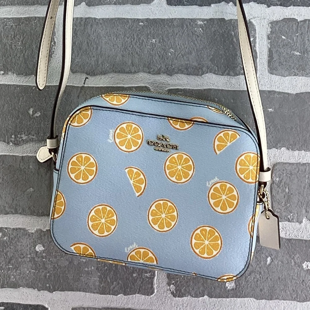 COACH Mini Camera Bag With Orange Print and matching card wallet - Picture 2 of 9